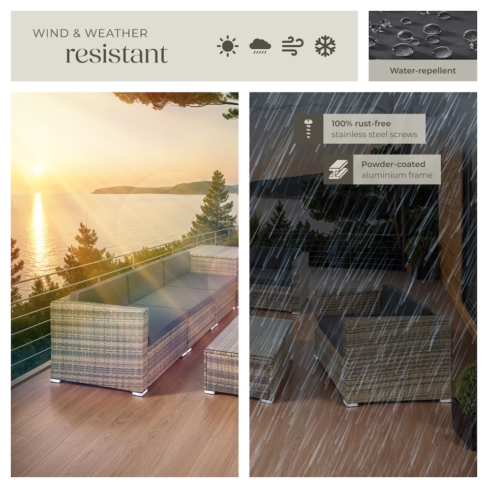 image 1 of Garden Furniture Set Pisa - modular sofa, armchair, coffee table, cushion storage box | Brown | nature | 67 x 75 x 64,50 cm | 1