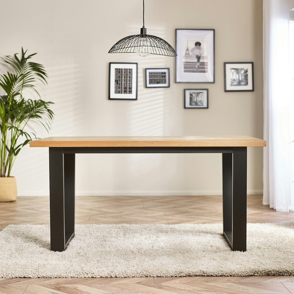 image 1 of Furniturebox Cotswold Oak and Black Wood Dining Table