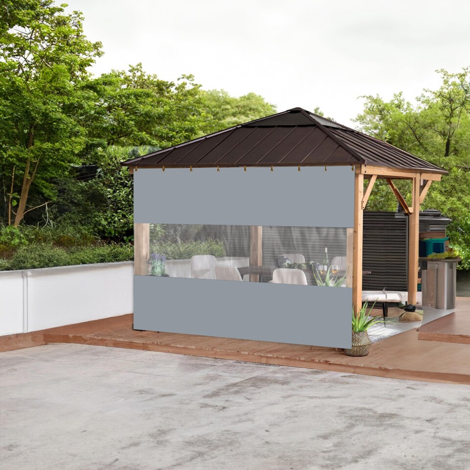 image 1 of Covers&All Outdoor Clear Panel Curtain, Outdoor Curtains for Patio, Waterproof & Weather Resistant Tarp, 8 ft H x 10 ft W, Grey