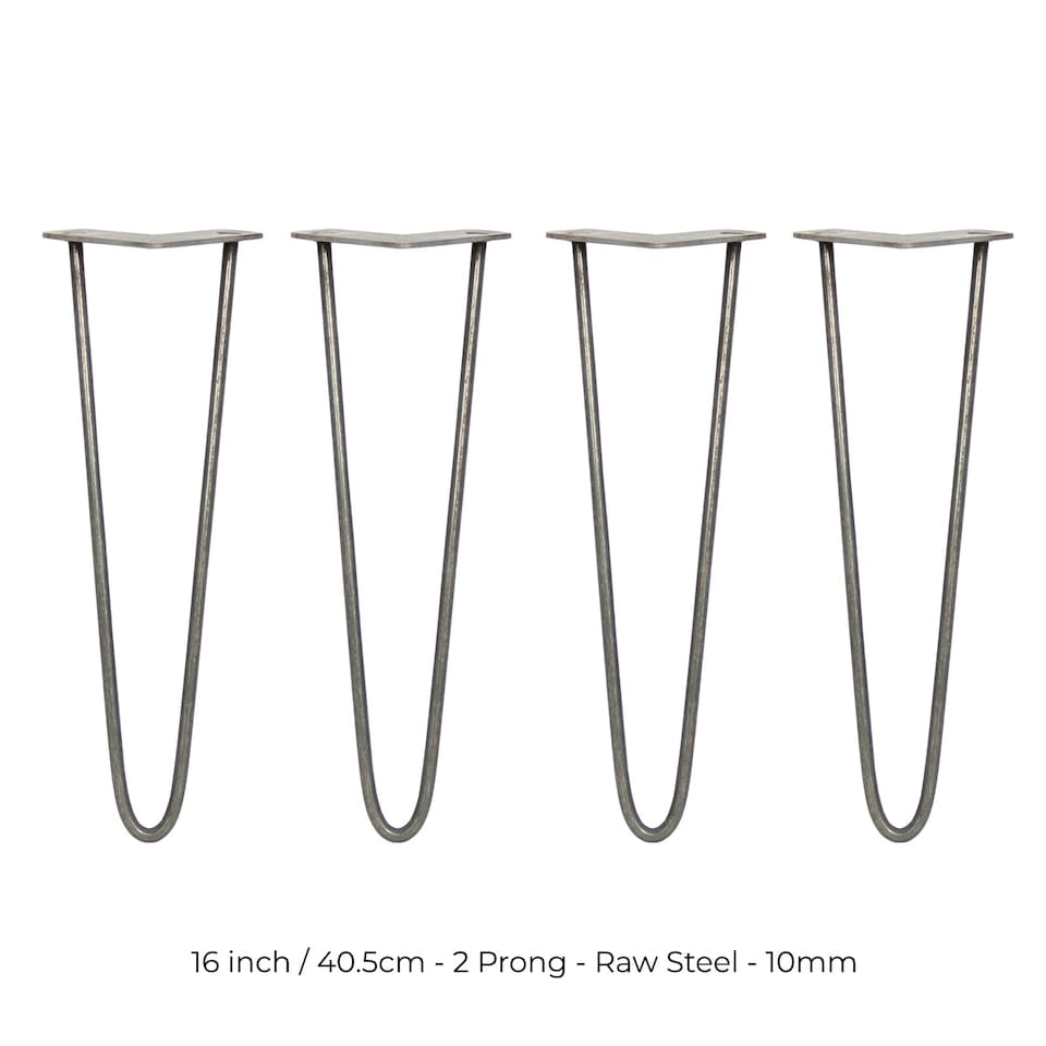 image 1 of 4 x 16" Hairpin Legs - 2 Prong - 10mm - Raw Steel