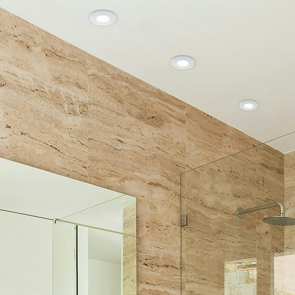 image 1 of ValueLights Pack of 6 Bathroom/Shower/Soffit IP65 Rated White Recessed Ceiling Downlights Complete 5w LED Bulbs 3000K Warm White
