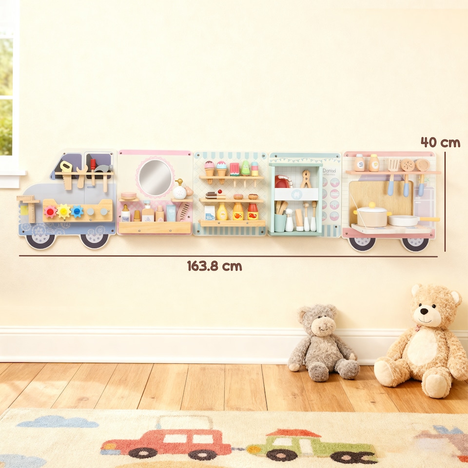 image 1 of AIYAPLAY Wooden Truck Busy Board, Activity Wall Panels for Kids, 5 in 1 Sensory Wall Toys, Early Educational Learning Toys for Daycare, Playroom, Home, for Toddlers, Boys and Girls 3 Years+