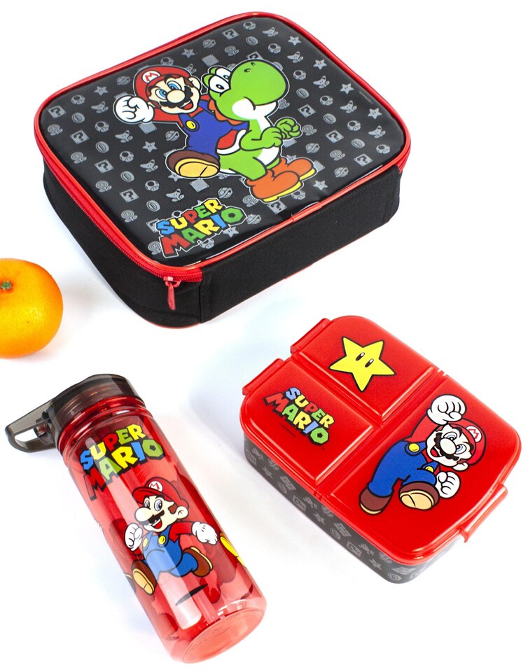 image 1 of Nintendo Super Mario Yoshi Kids Lunch Box Set | BPA-Free Water Bottle 580ML, Snack Pot & School Food Bag | Durable Plastic Containers for Daily Packed Lunches & Picnics