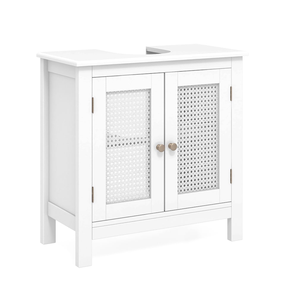 image 1 of COSTWAY Pedestal Sink Storage Cabinet with 2 Doors White