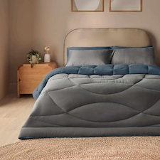 Silentnight Coverless Duvet and Pillowcase Set, Washed Effect, Reversible - Blue Charcoal | Blue | Charcoal Reverse