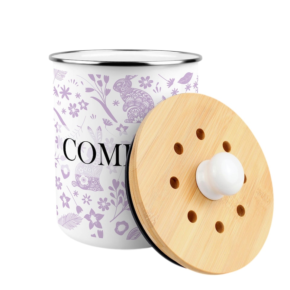 image 1 of Wild Rabbits Compost Caddy - Lilac Metal 2L Decorative Kitchen Food Waste Bin