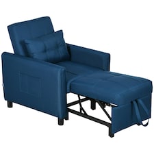 HOMCOM Pull Out Sleeper Chair Bed w/ Pillow, Side Pockets, Blue