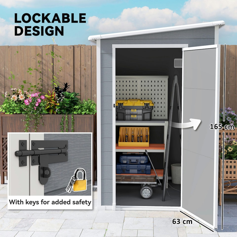 image 1 of Outsunny Lean to Garden Shed 4'x5' Plastic Tool Storage House w/ Lockable Door