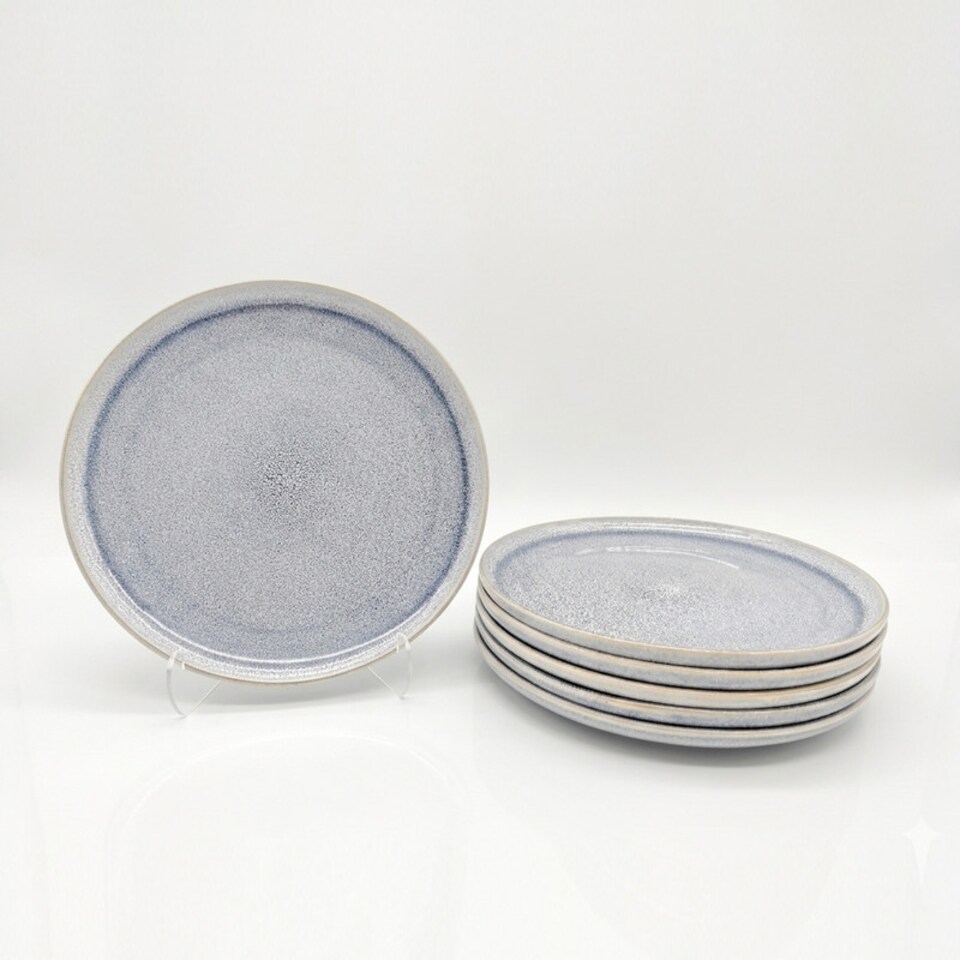 image 1 of Reactive Ash Blue Glaze Dinnerware Dinner Plate 6pc Set 26.5cm