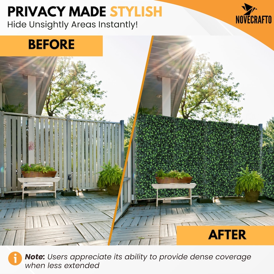 image 1 of Expanding Trellis With Artificial Leaves and Flowers - Ficus Leaf Garden Hedge Balcony Privacy Screening Panel | Green | Green | L | 1
