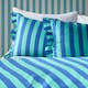 image 2 of OHS Frill Duvet Cover Bedding Set Pillowcase Stripe Quilt Luxury | Blue | Blue/Green | Single