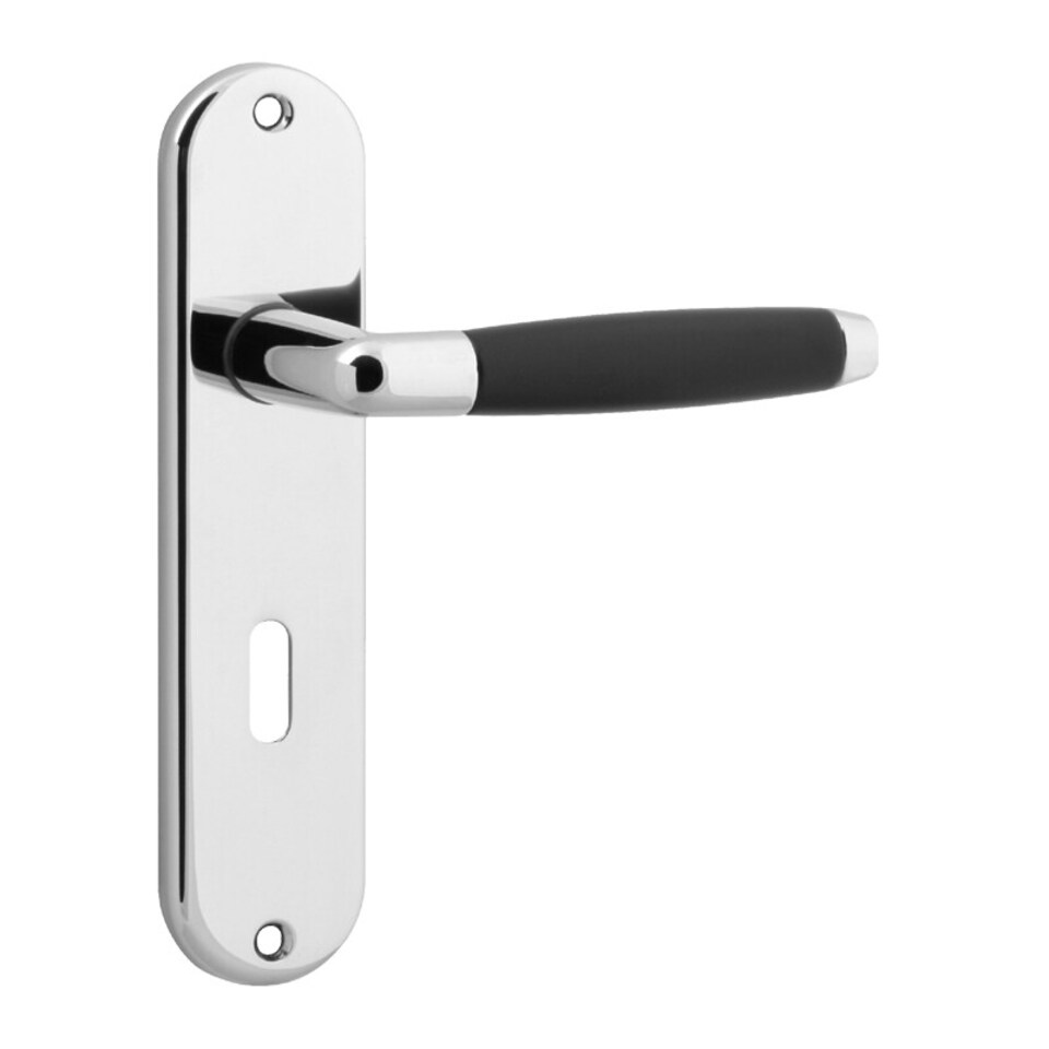 image 1 of Cambridge Metal Lever Latch Door Handles Set Rose Internal, External | Silver | 6x Polished Nickel Keyhole