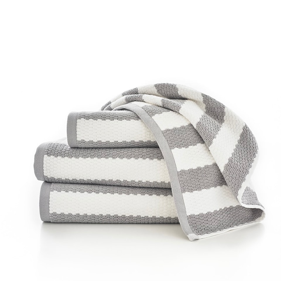 image 1 of Boston 100% Cotton Striped Towels by Lobster Creek – Luxurious, Absorbent, 550 GSM, Yarn-Dyed, Coastal Design Silver | White | Hand towel