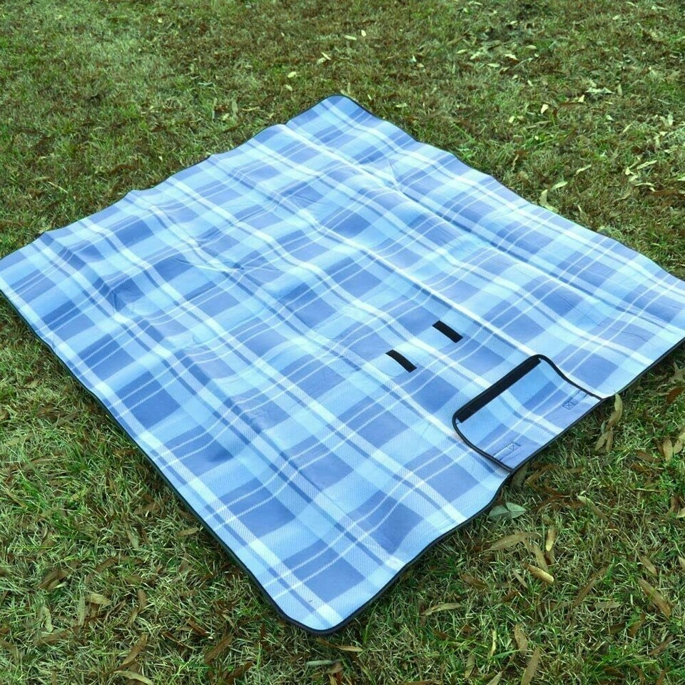 image 1 of Marco Paul Blue Chequered Picnic Blanket Blue