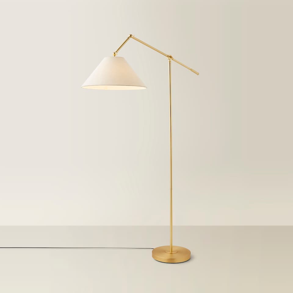 image 1 of ValueLights Layla Brushed Gold Adjustable Floor Lamp and Bulb