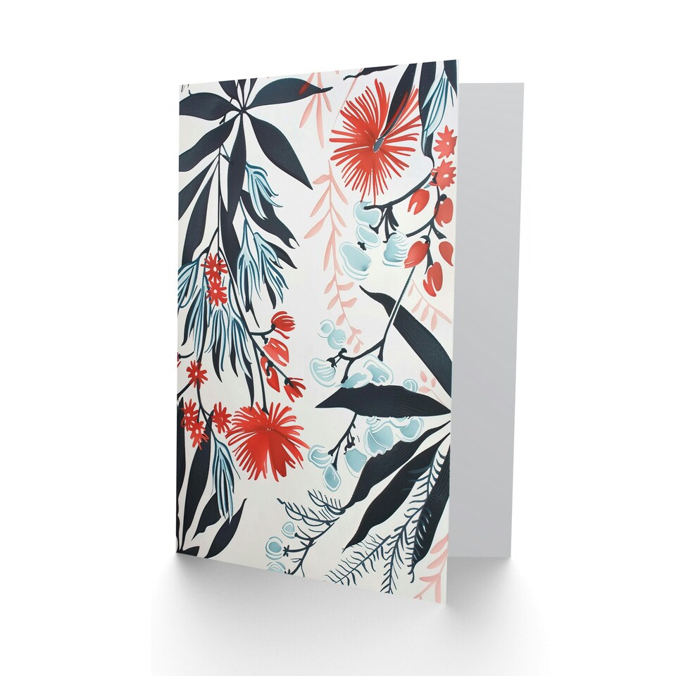 image 1 of Soft Red Flowers On Branches Bright Design Him Her Birthday Card