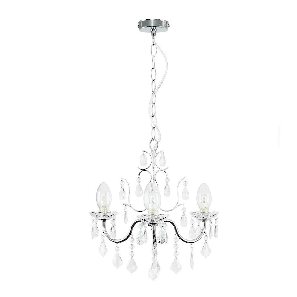 image 1 of ValueLights Varuna Glass Droplet IP44 Rated Bathroom Chandelier Ceiling Light with LED Bulbs | Silver