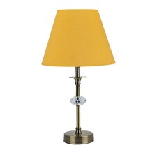 Antique Brass Table Lamp with Facet Detail and Ochre Shade Bronze | Red