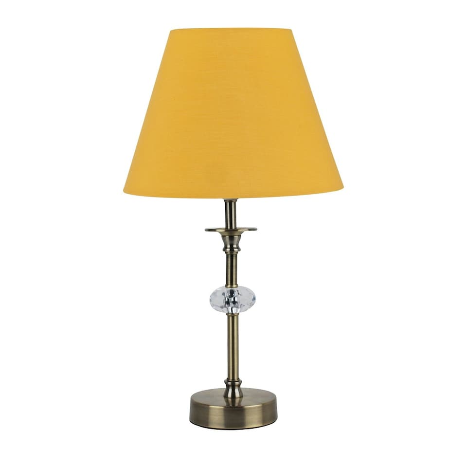 image 1 of Antique Brass Table Lamp with Facet Detail and Ochre Shade Bronze | Red