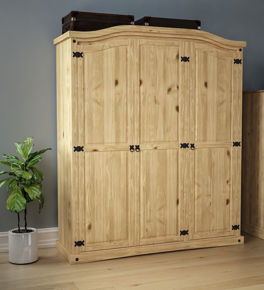 image 1 of Vida Designs Corona 3 Door Wardrobe With Shelf & Clothes Rail, Solid Pine Wood