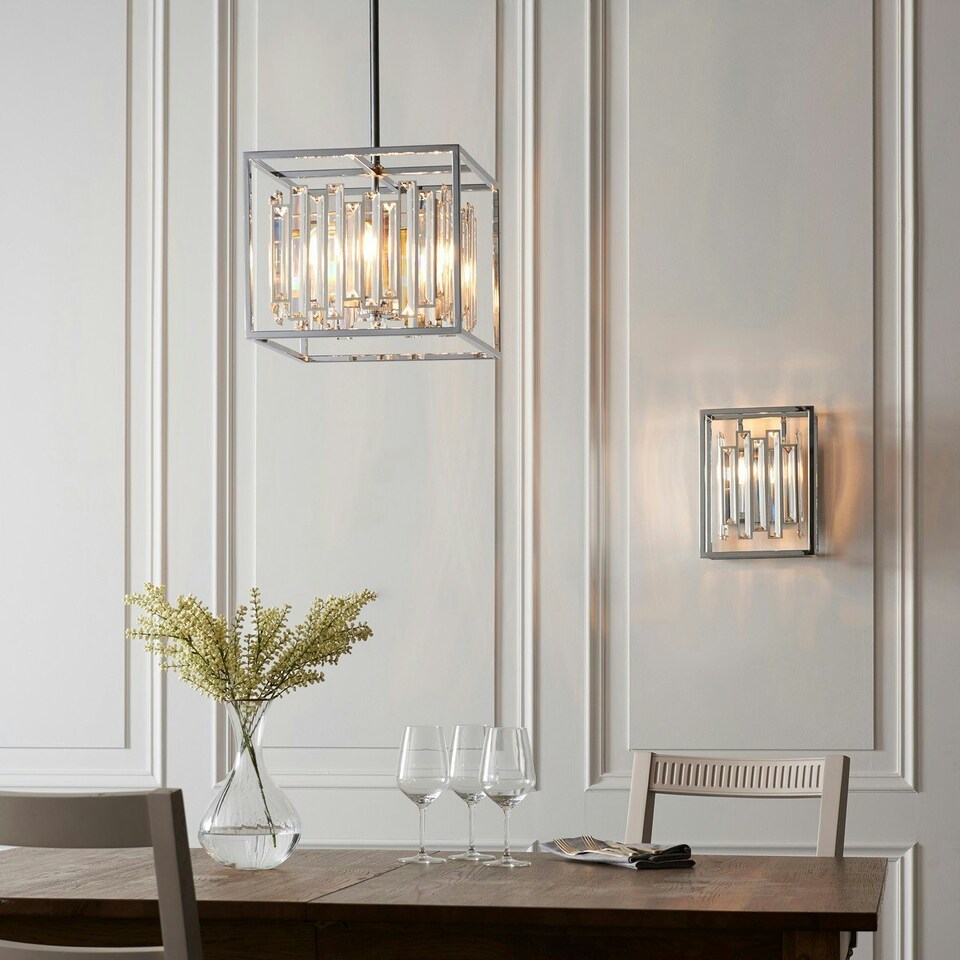 image 1 of Acadia 4 Light Ceiling Pendant Chrome Plate & Clear Crystal Glass, E14