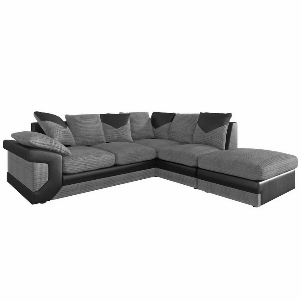 image 1 of Toledo L Shape Corner Grey Jumbo Cord Sofa With a Modern Black Leather Trim Grey | Right Hand Facing Chaise