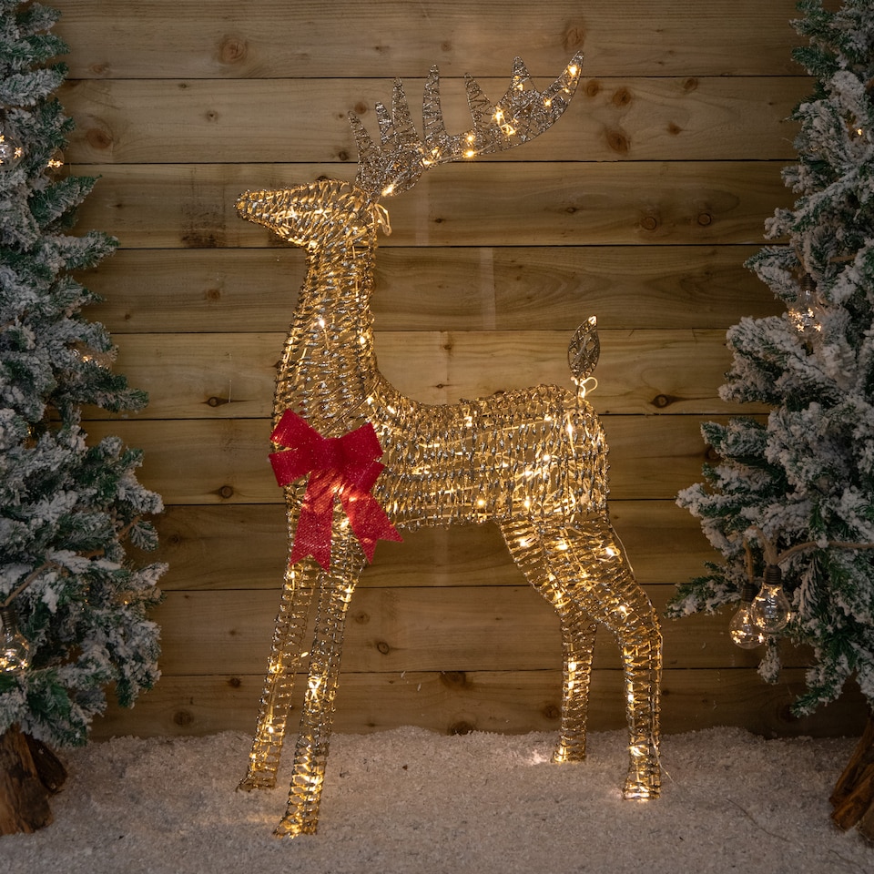 image 1 of 95cm Light up Gold Glitter Twist Christmas Reindeer with 94 Warm White LEDs