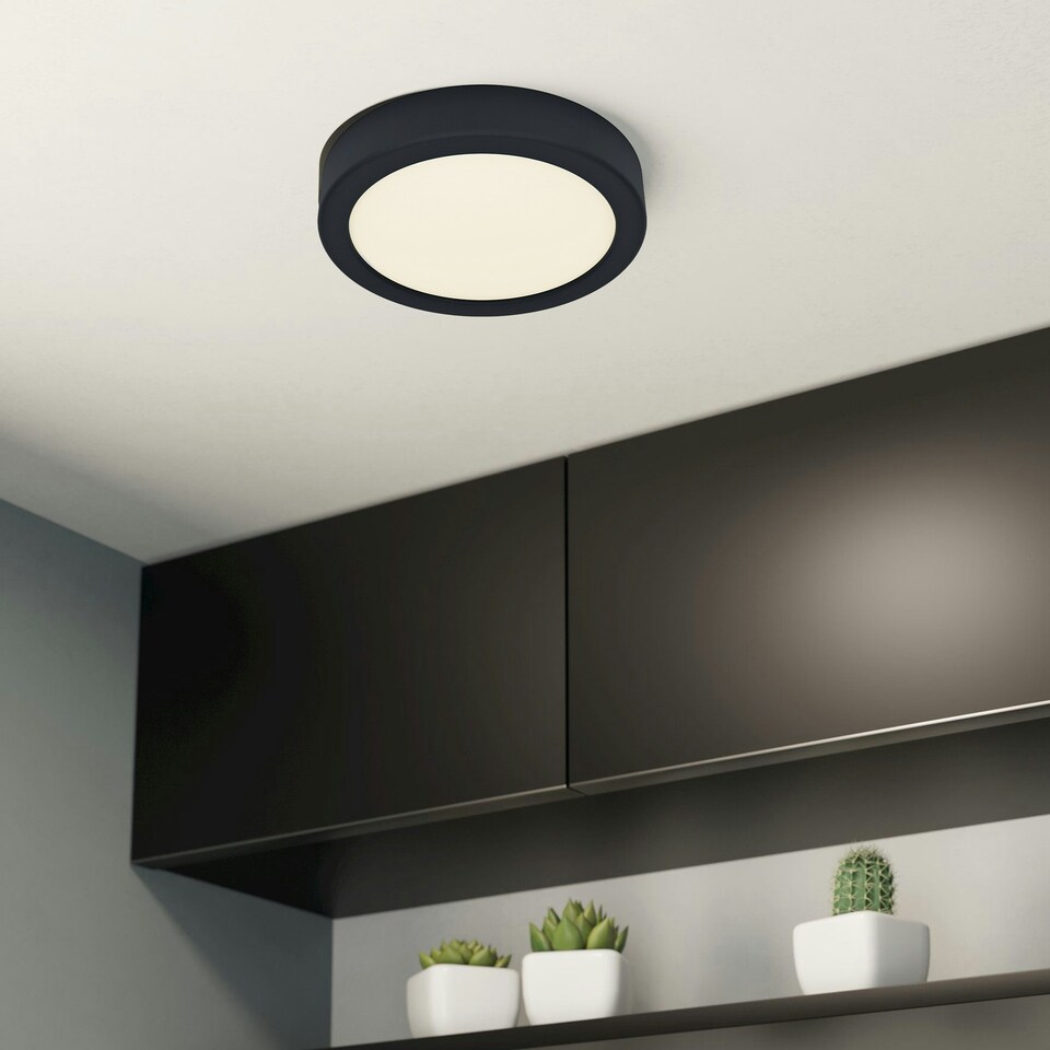 image 1 of EGLO Fueva 6 Ultra-Slim Surface-Mounted Integrated Black Round LED Light WBS Black
