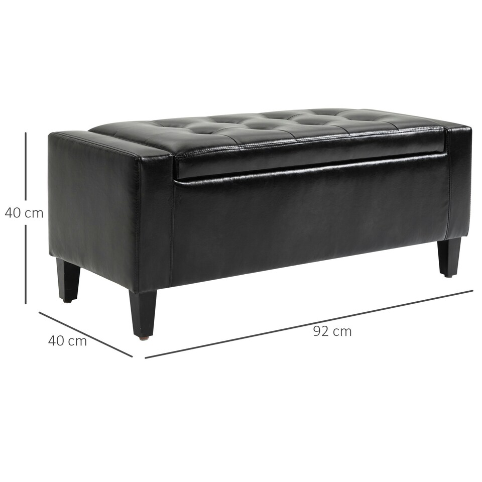 image 1 of HOMCOM 40x90cm PU Leather Storage Ottoman Bench Wood Frame w/ Tufting Feet Black