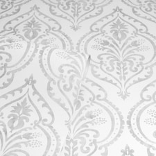 Moroccan Damask Wallpaper in White and Silver Multi