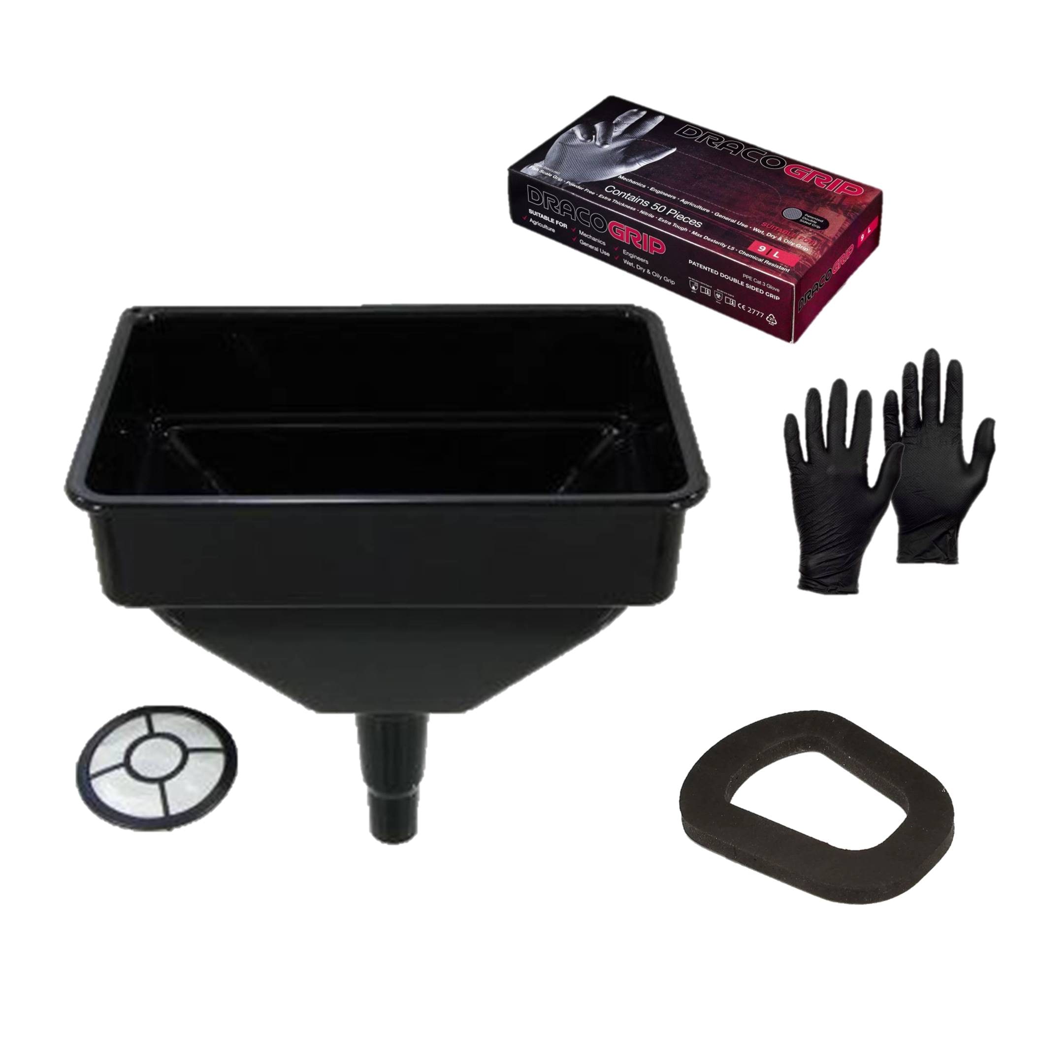 Pegdev Jerry Can Accessory Bundle Rubber Seal Heavy Duty Funnel & Nitrile Gloves Refuelling in Black