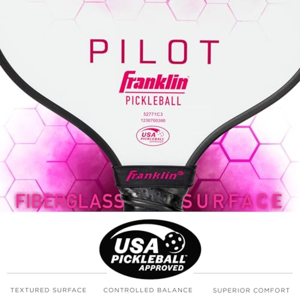 image 1 of Franklin Sports Pickleball Paddle - Pilot Polypropylene Core Racket - Official USA Pickleball (Usapa) Approved Paddle - Lightweight Pro Racket - Pink - 10mm Thick Core