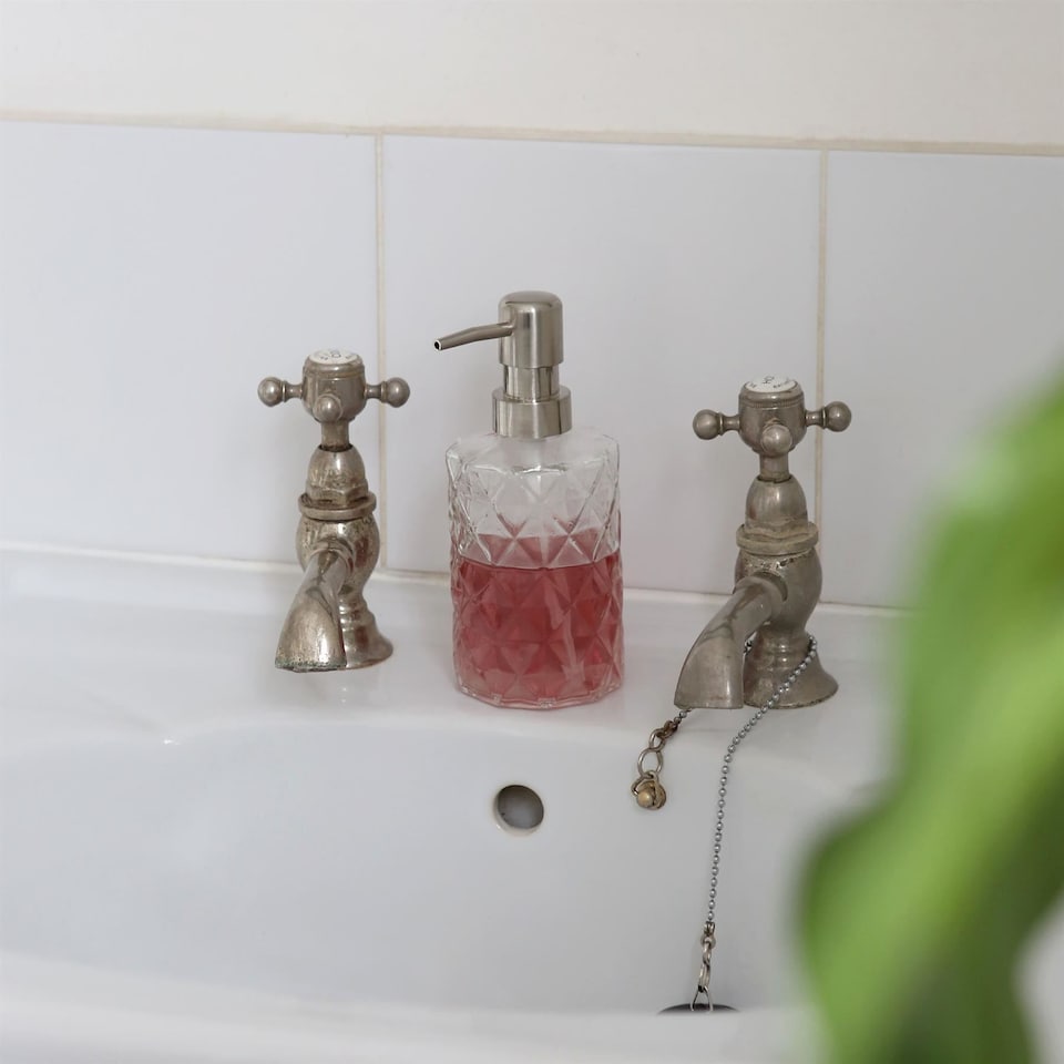 image 1 of Harbour Housewares 2pc Prism Glass Soap Dispenser Set with Ceramic Tray - 330ml