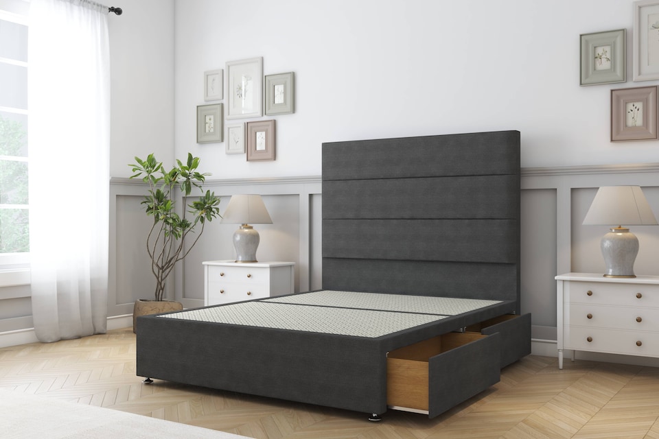 image 1 of Sloomy Texas Graphite Dumfries Divan Bed Base No Drawers With 54 Inch Floor Standing Headboard | Grey | Graphite | Single | 1