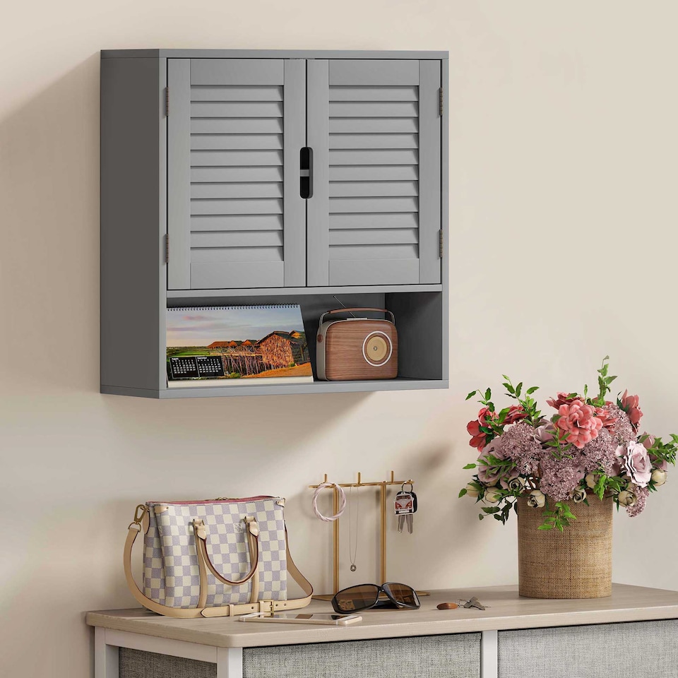 image 1 of HOMCOM Bathroom Cabinet, Wall Mounted Storage Cabinet with Adjustable Shelves and Soft-Close Door, Toilet Storage Cupboard for Bathroom, Living Room, 60 x 20 x 60 cm, Grey | Grey