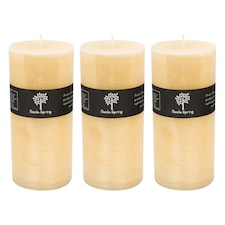 Nicola Spring Round Vanilla Pillar Candles - 140 Hours - Cream - Pack of 3 | Cream | Beige
