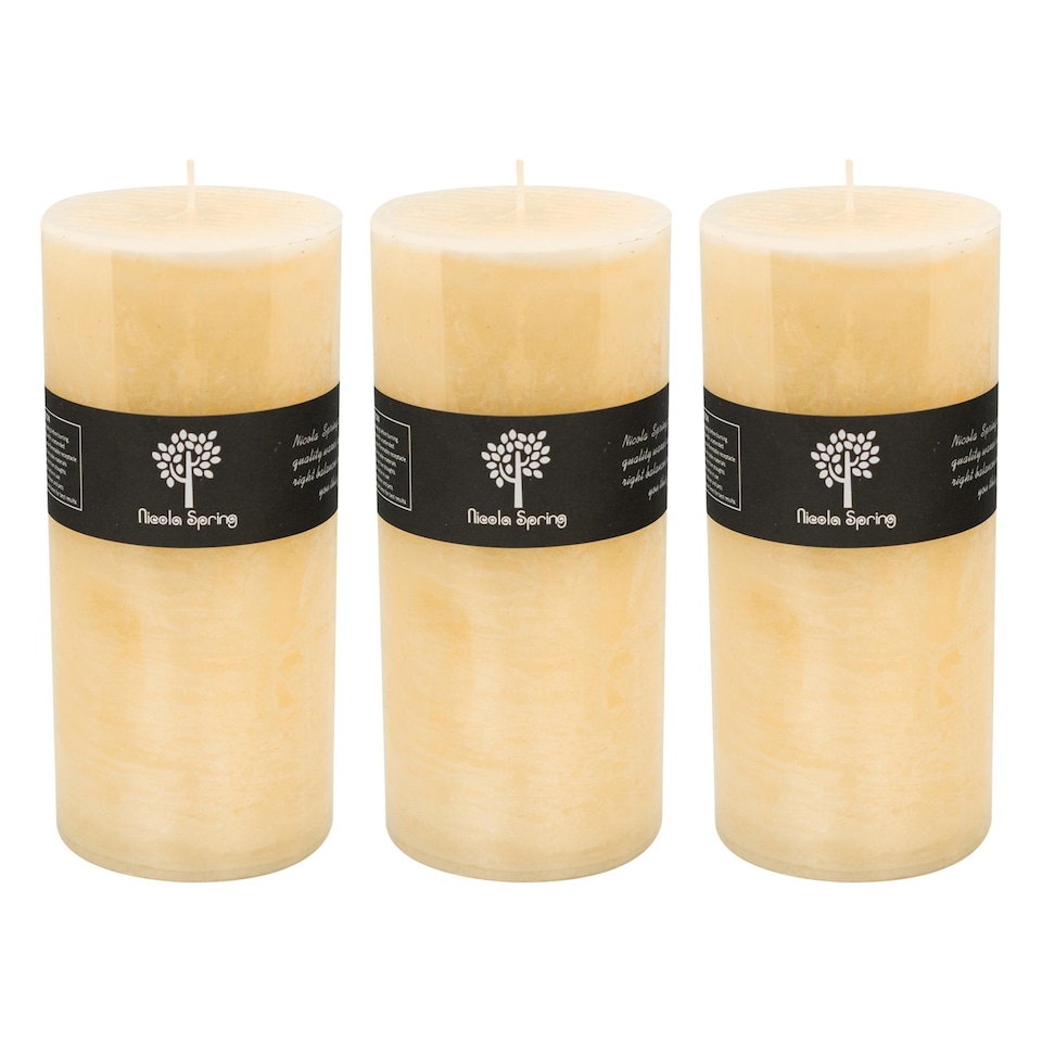 image 1 of Nicola Spring Round Vanilla Pillar Candles - 140 Hours - Cream - Pack of 3 | Cream | Beige