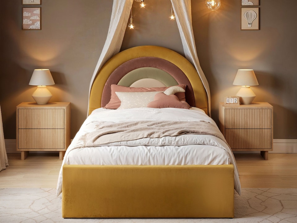image 1 of Flair Ava Single Velvet Ottoman Bed Mustard