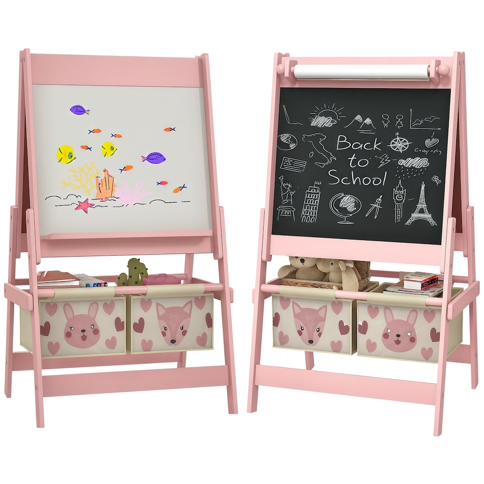 image 1 of AIYAPLAY Kids Easel with Paper Roll, 3 in 1 Art Easel Blackboard, Whiteboard