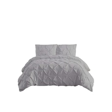 Pintuck Pinch Pleated Polycotton Duvet Cover And Pillowcase/s Set Bed Linen Silver | Silver | Super King