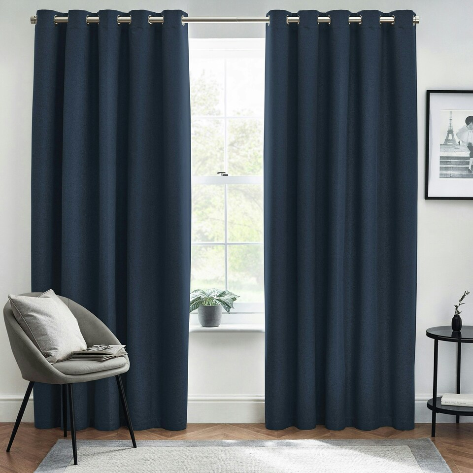 image 1 of furn. Dawn Blackout Midnight Eyelet Curtains (W)117cm x (D)137cm | Multi