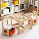 image 5 of COSTWAY Kids Table and Chairs Set Wooden Table Natural