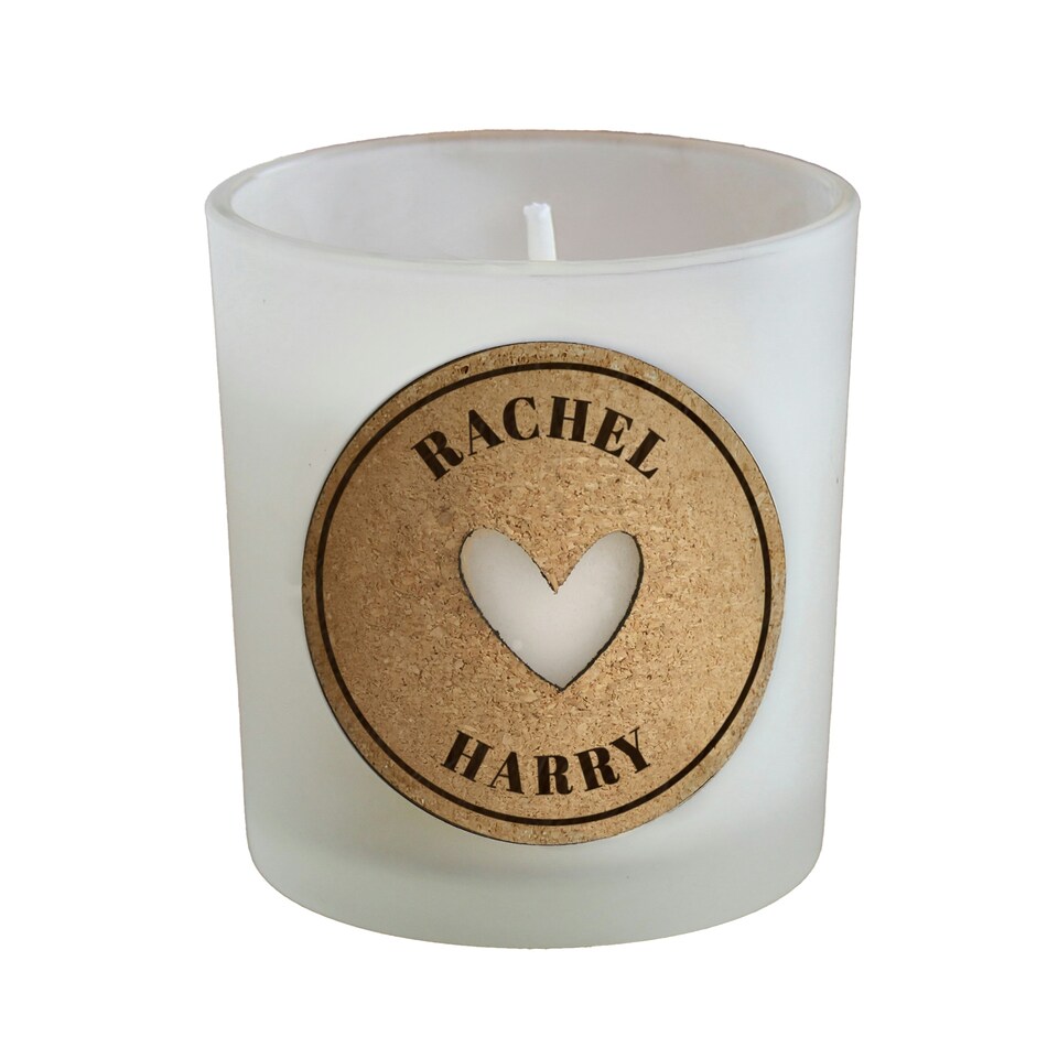 image 1 of Personalised Heart Cork Label Candle Jar Clear