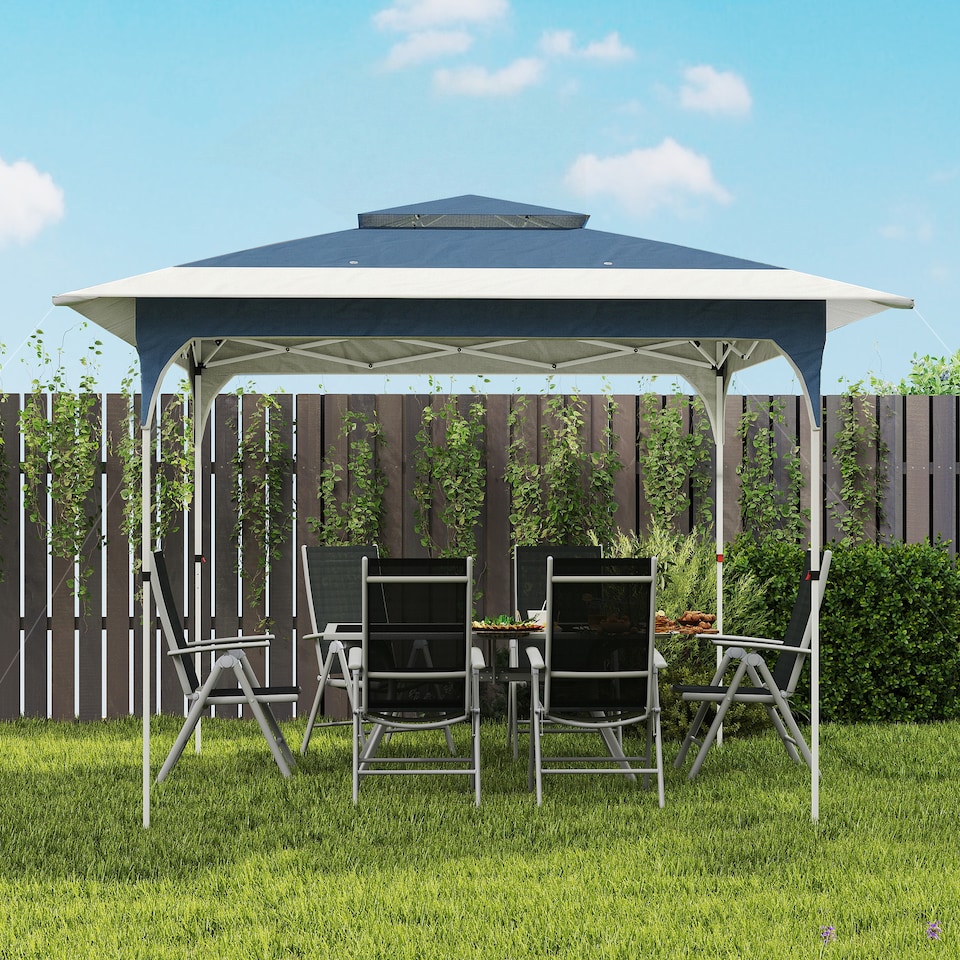 image 1 of Outsunny 3.5 x 3.5 m Pop Up Gazebo, UPF50+ One-Push Party Tent, Blue | Blue | Blue and White | 352 x 352 x 278 cm