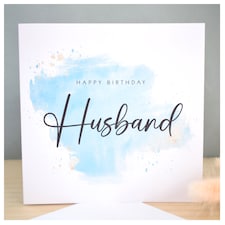 Happy Birthday Husband Greeting Card. Minimal Script Watercolour Elegant Luxury