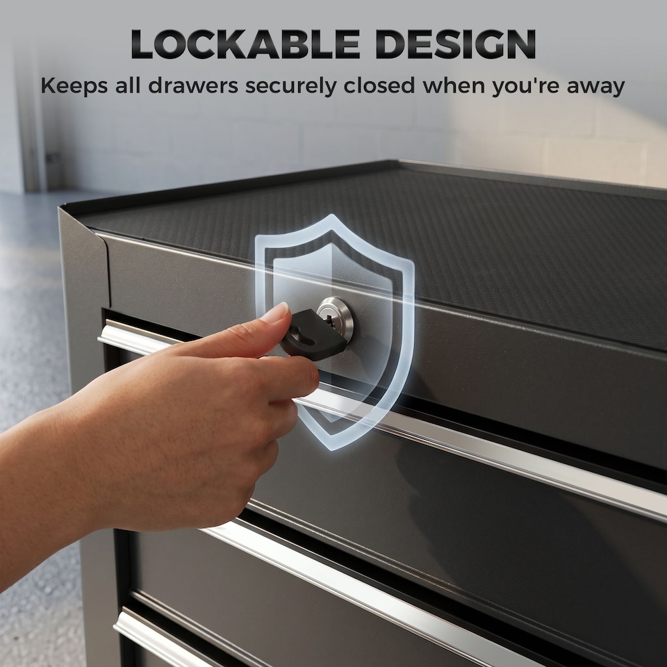 image 1 of HOMCOM 5-Drawer Lockable Steel Tool Storage Cabinet Wheels Handle 2 Keys Black