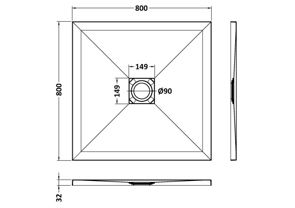 image 1 of Balterley Premium Slimline Square Shower Tray | White | White Slate | 1