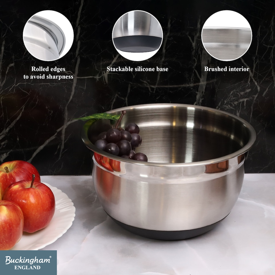 image 1 of Buckingham Deep Salad Mixing Bowl with Black Silicone Base 21.5 cm , 2.7 Litre