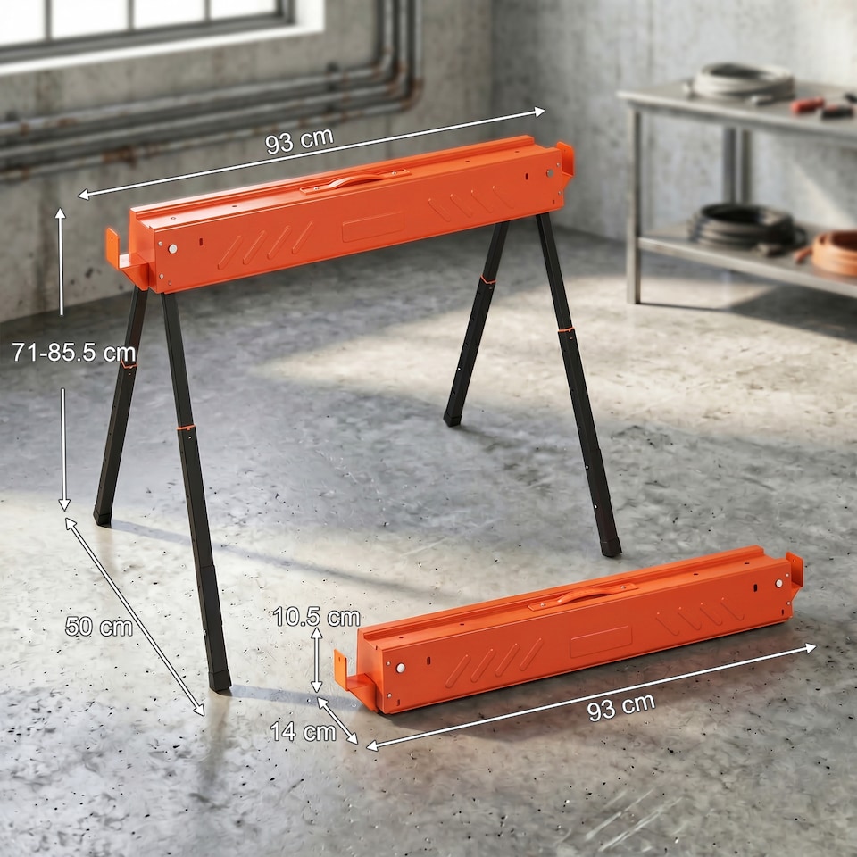 image 1 of HOMCOM Saw Horses Twin Pack, Sawhorses with Height Adjustable Legs, Orange