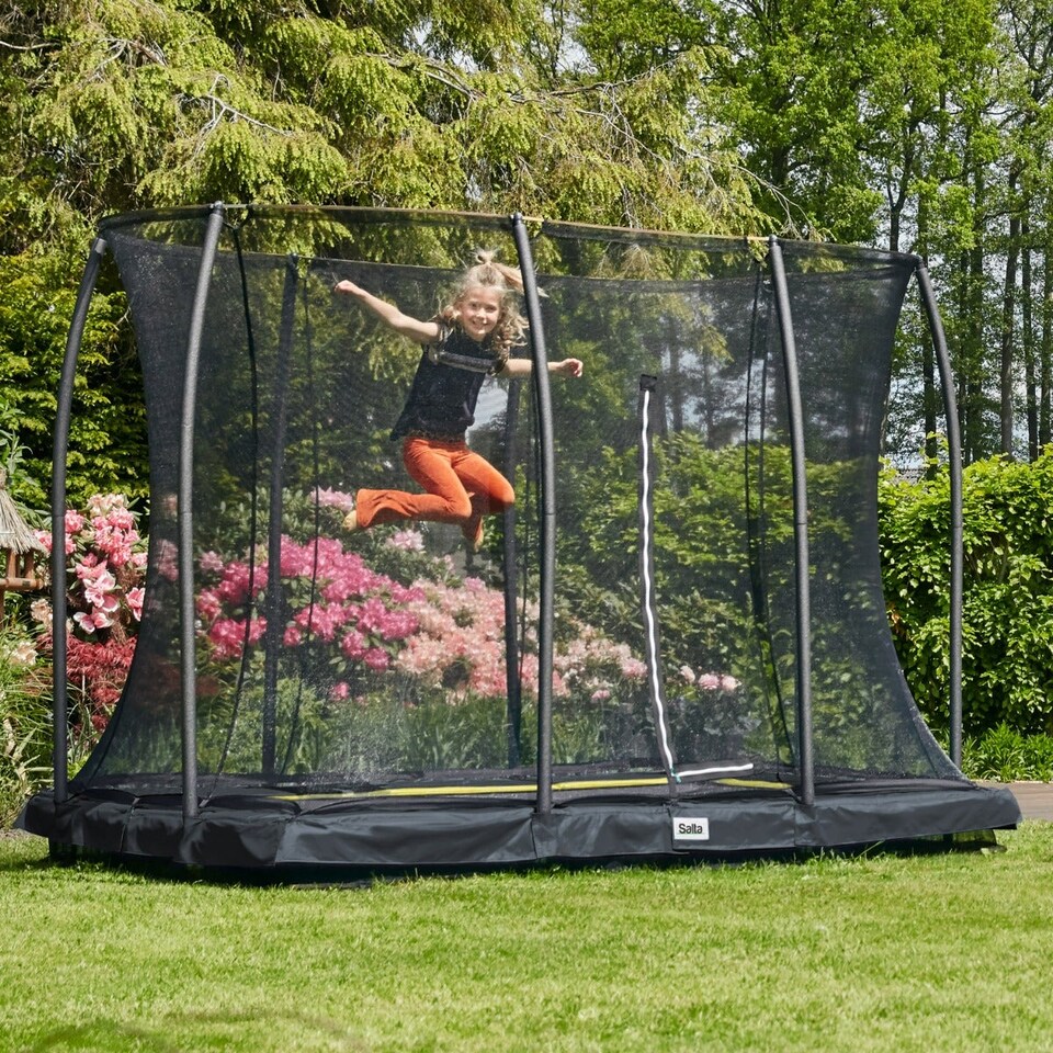 image 1 of 10ft x 7ft Salta Black Rectangular Comfort Edition Inground Trampoline with Enclosure
